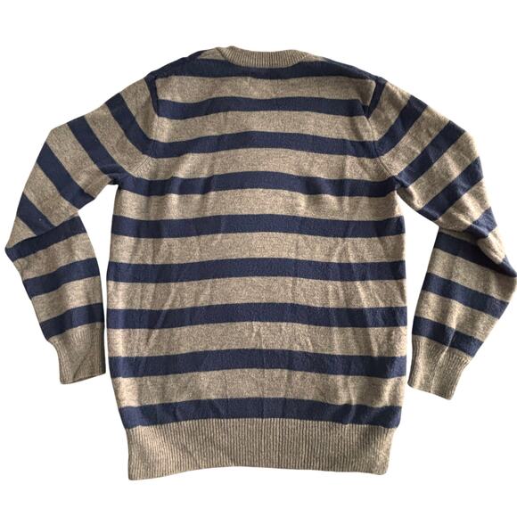 Fred Perry Mens Striped Lambswool Sweater Medium Blue Gray V-Neck Jumper Preppy - Picture 3 of 8